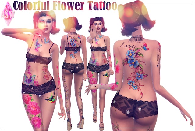 Sims 4 Colorful Flower Tattoo at Annett’s Sims 4 Welt