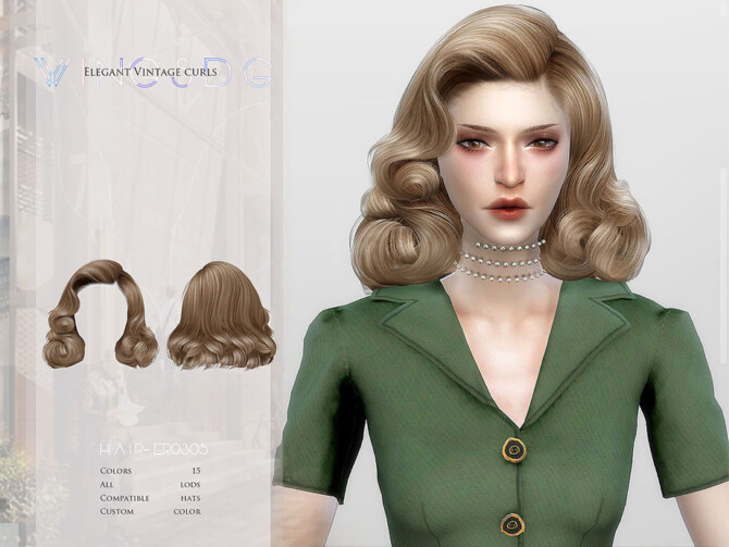 Sims 4 Elegant Vintage curls Hair by wingssims at TSR