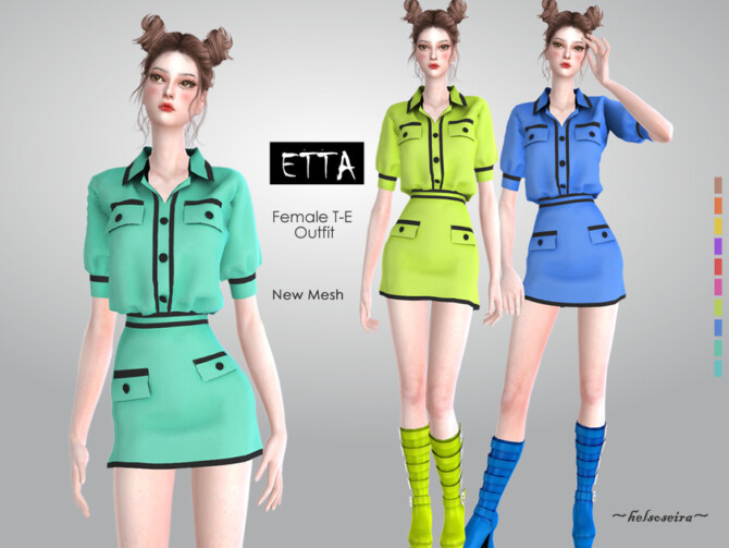 Sims 4 ETTA   Button Up Mini Dress by Helsoseira at TSR