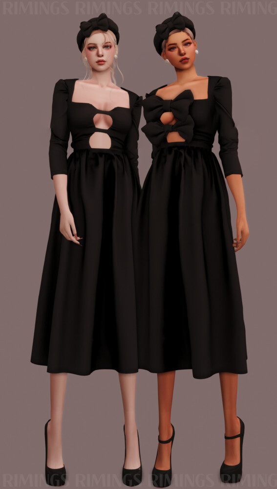 Sims 4 Split Long Dress & Ribbon Beret at RIMINGs