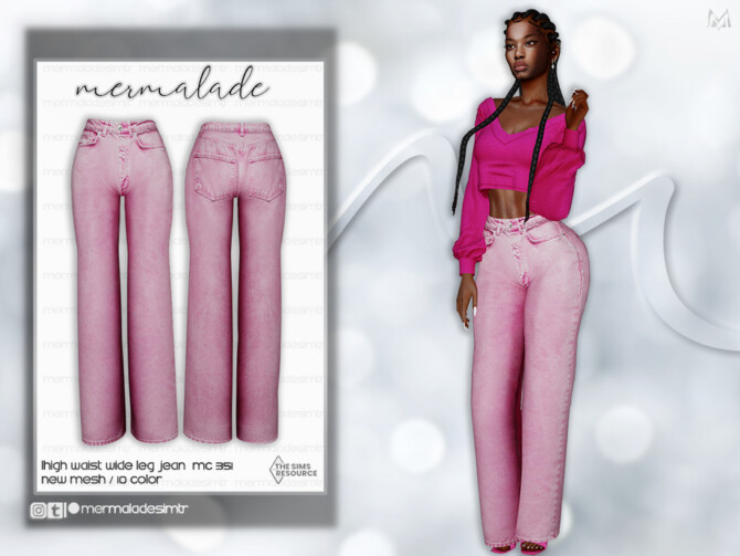 Sims 4 High Waist Wide Leg Jeans MC351 by mermaladesimtr at TSR