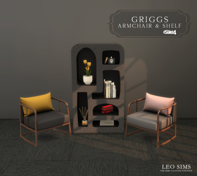 Sims 4 Griggs Armchair & Shelf at Leo Sims