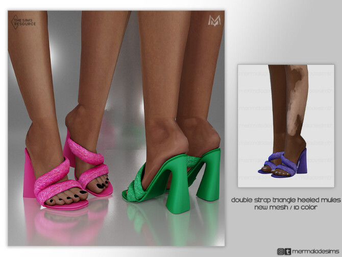Sims 4 Double Strap Triangle Heeled Mules S07 by mermaladesimtr at TSR