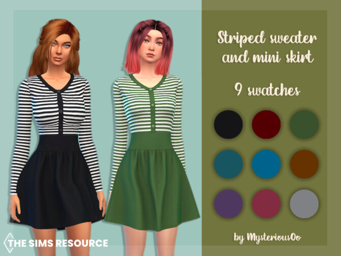 Sims 4 Striped sweater and mini skirt by MysteriousOo at TSR