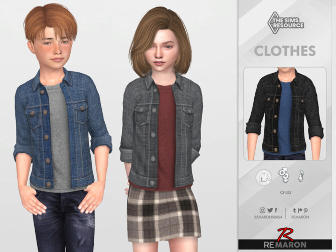 Sims 4 Denim Jacket 01 for kids by remaron at TSR
