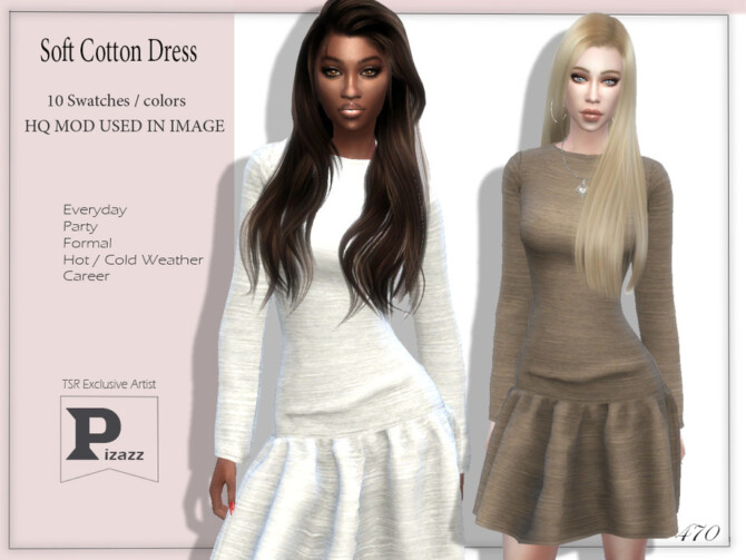 Sims 4 Soft Cotton Dress by pizazz at TSR