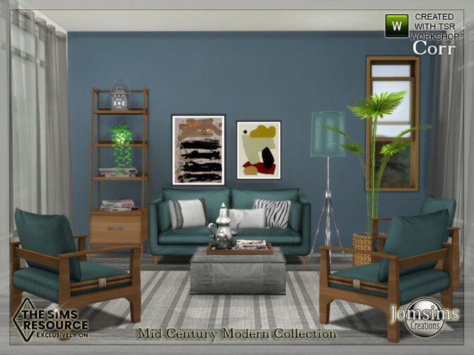 Sims 4 Mid Century Modern Collection Corr living room by jomsims at TSR