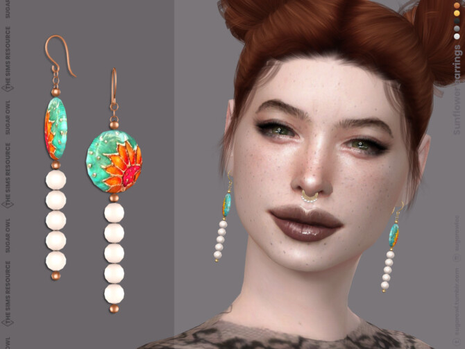 Sims 4 Sunflower earrings by sugar owl at TSR