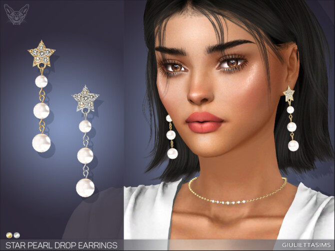 Sims 4 Star Pearl Drop Earrings by feyona at TSR