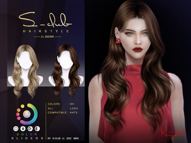 Sims 4 Curly long hair (krystal) by S CLUB at TSR