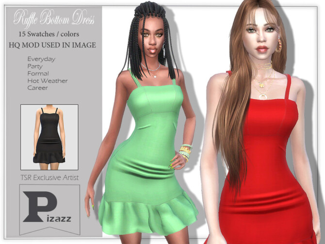 Sims 4 Ruffle Bottom Dress by pizazz at TSR