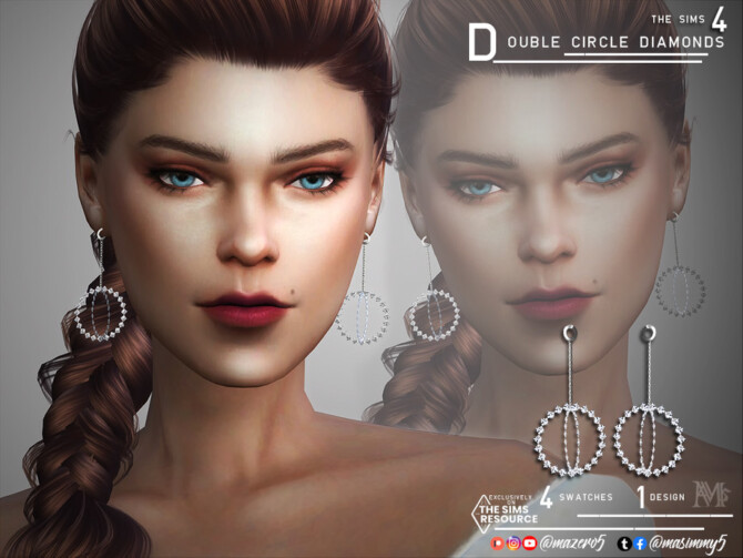 Sims 4 Double Circle Diamonds Earrings by Mazero5 at TSR