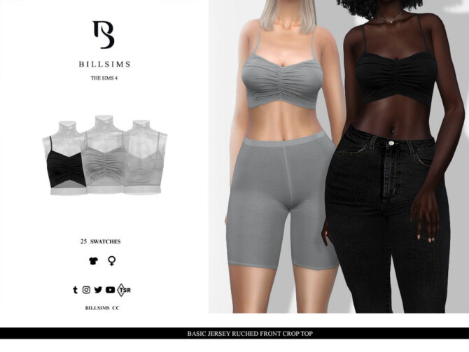 Sims 4 Basic Jersey Ruched Front Crop Top by Bill Sims at TSR