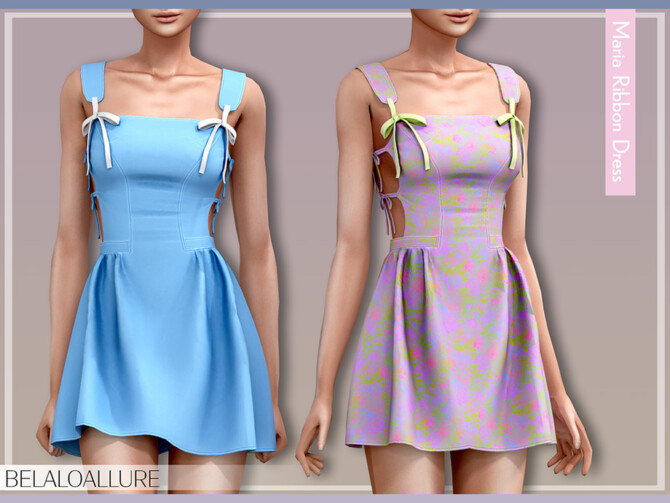 Sims 4 Maria ribbon dress by belal1997 at TSR