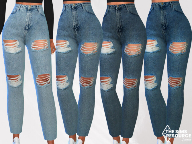 Sims 4 Cropped and Ripped Mom Jeans by Saliwa at TSR