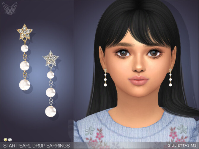 Sims 4 Star Pearl Drop Earrings For Kids by feyona at TSR