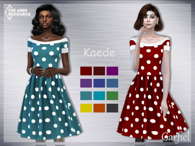 Sims 4 Kaede Polka dot dress by Garfiel at TSR