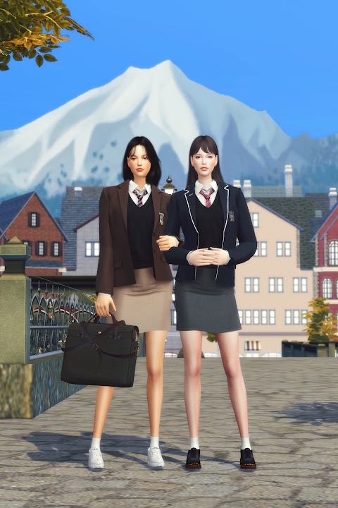 Sims 4 Korean Girls School Uniform at Gorilla