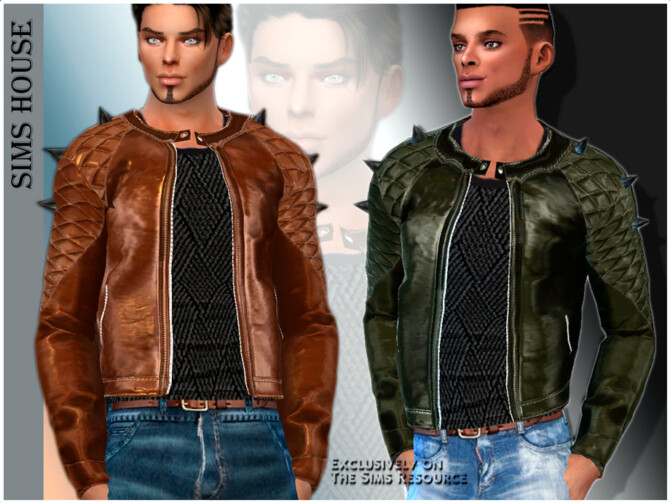Sims 4 Mens studded leather jacket and sweater by Sims House at TSR