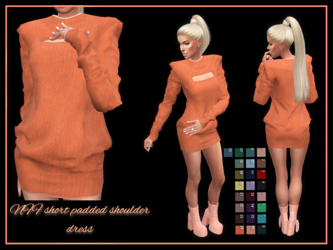 Sims 4 Short padded shoulder dress by Nadiafabulousflow at TSR