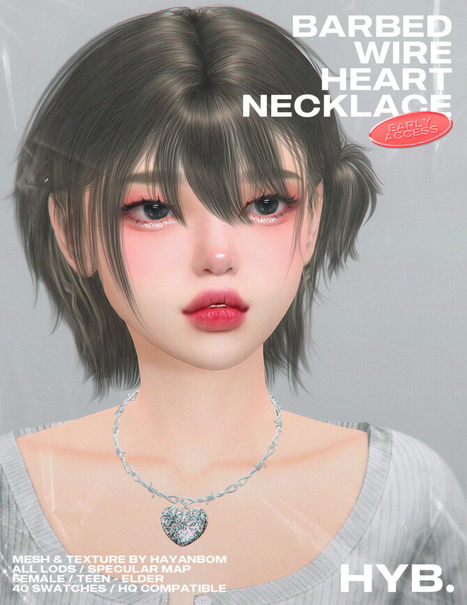 Sims 4 BARBED WIRE & HEART NECKLACE at Hayanbom